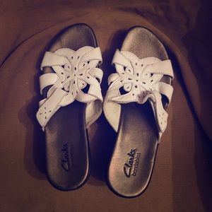 Clarks bendables pre-loved wedges white. Size 7.